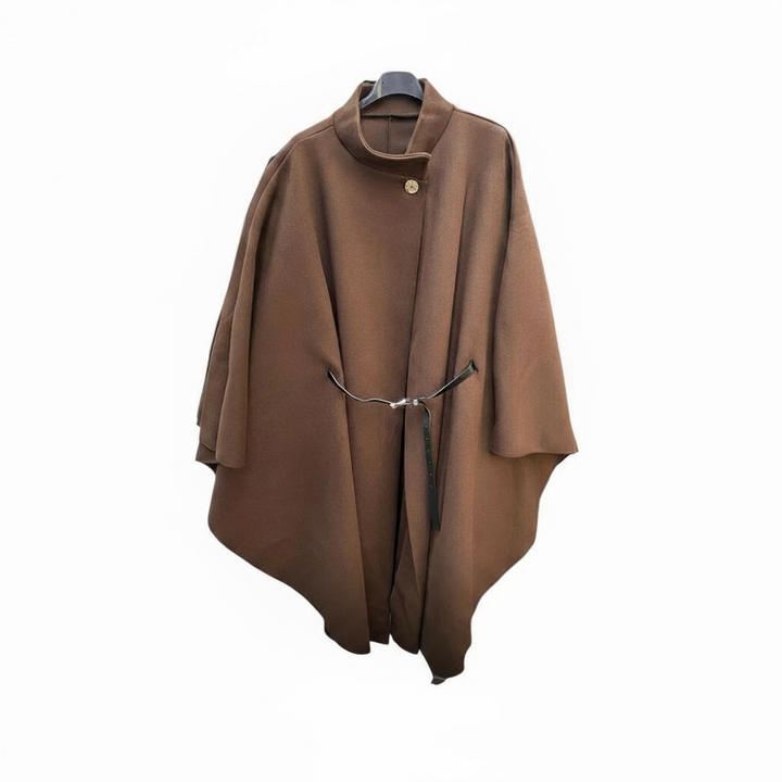 Belted Wool Mix Cape Dark Camel