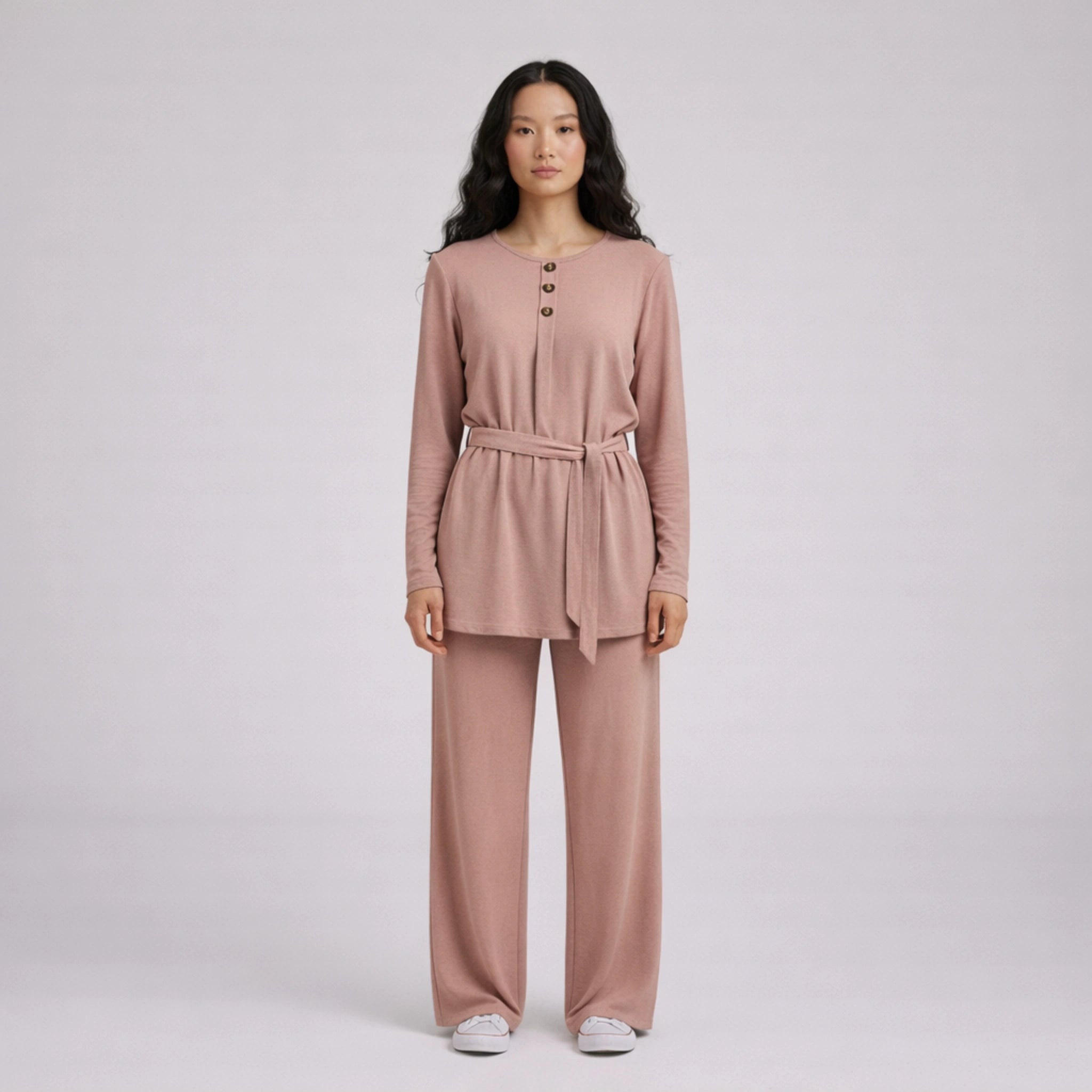 3 Button Crepe Co-Ord Set with Tie Belt | Elegant Co-Ord Set