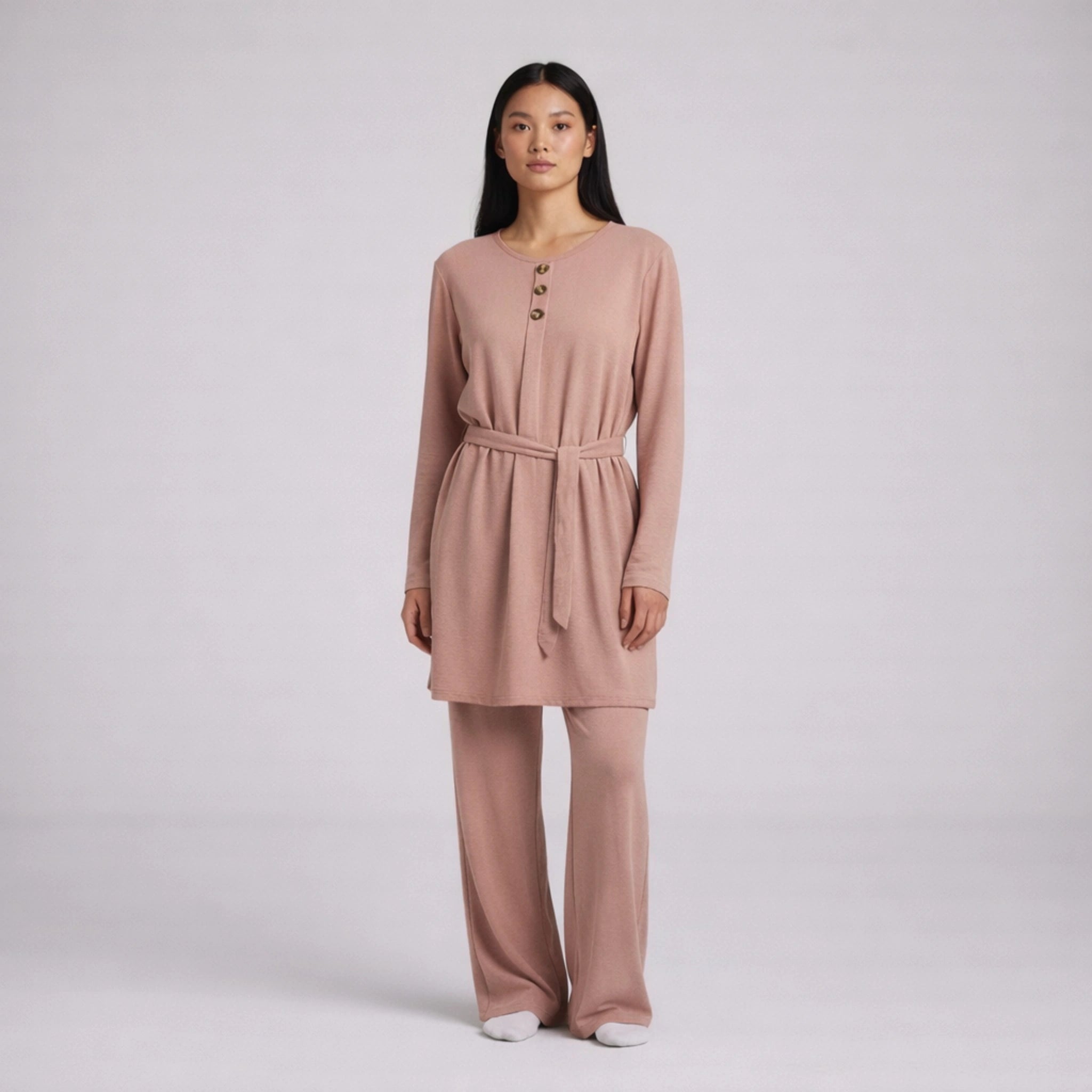 3 Button Crepe Co-Ord Set with Tie Belt | Elegant Co-Ord Set