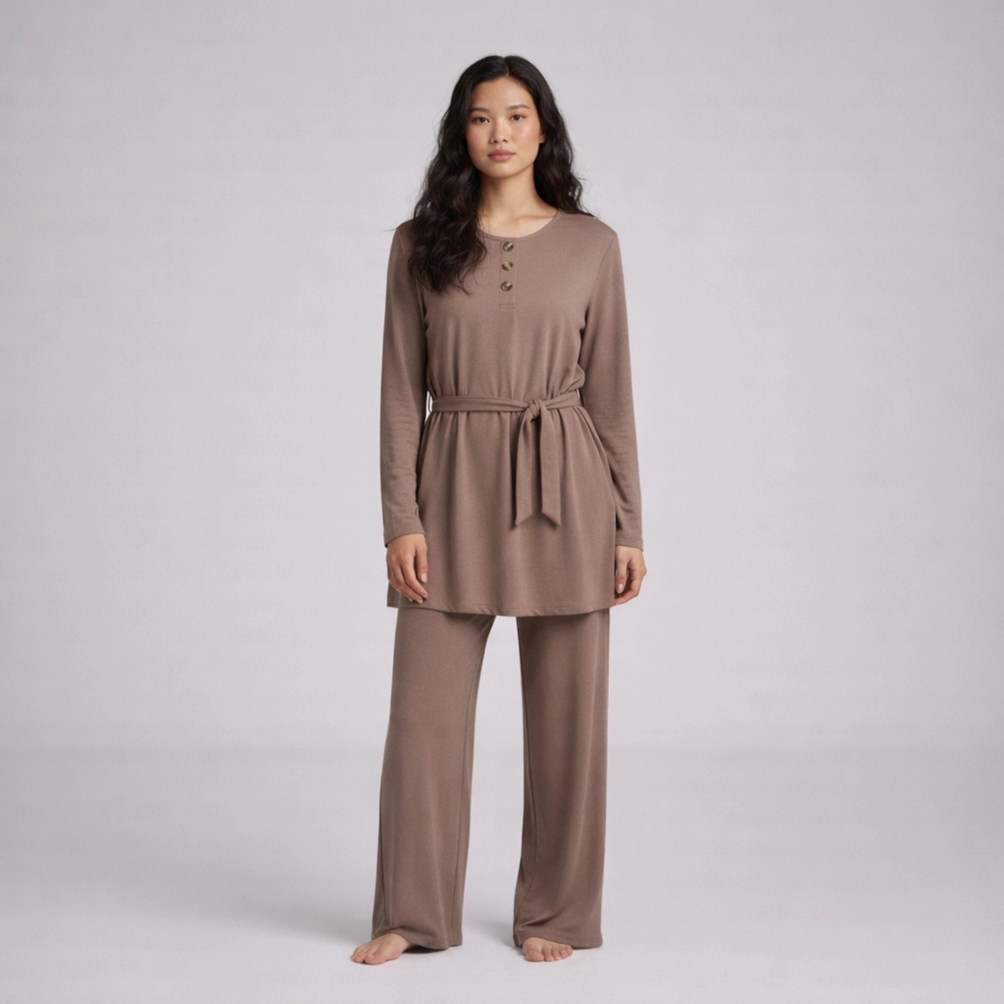 3 Button Crepe Co-Ord Set with Tie Belt | Elegant Co-Ord Set