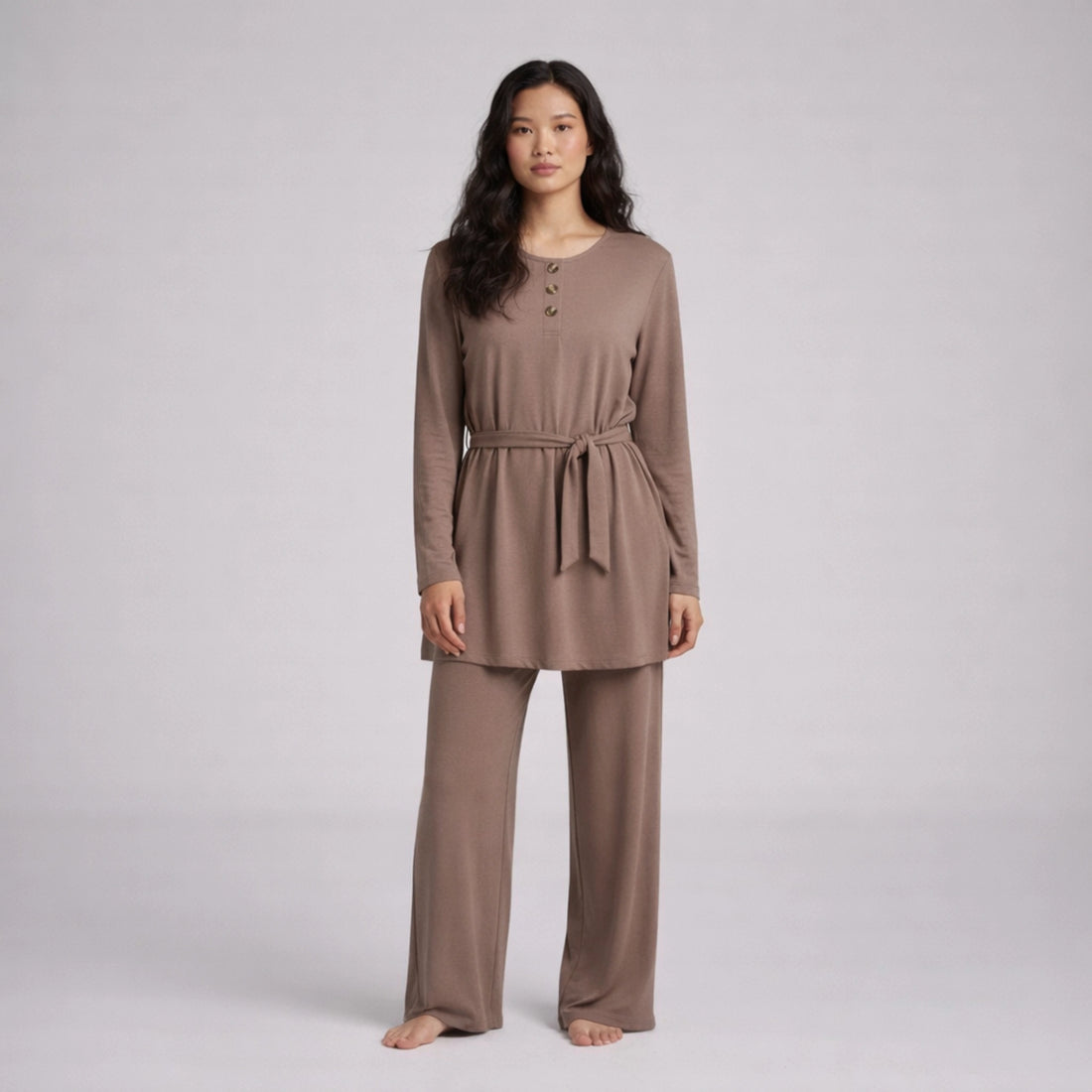 3 Button Crepe Co-Ord Set with Tie Belt | Elegant Co-Ord Set
