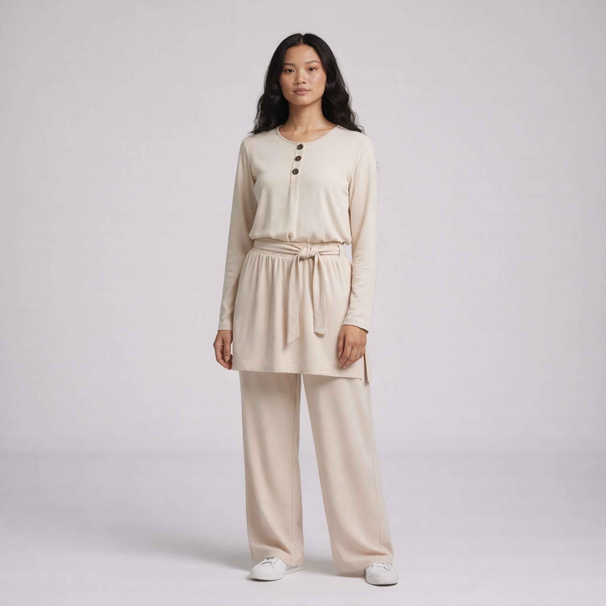 3 Button Crepe Co-Ord Set with Tie Belt | Elegant Co-Ord Set