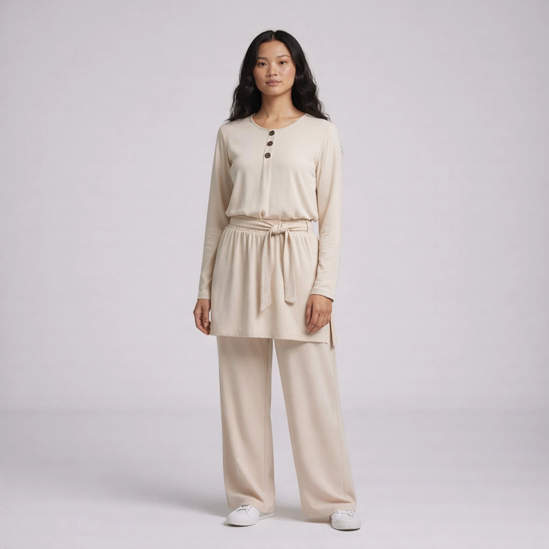 3 Button Crepe Co-Ord Set with Tie Belt | Elegant Co-Ord Set