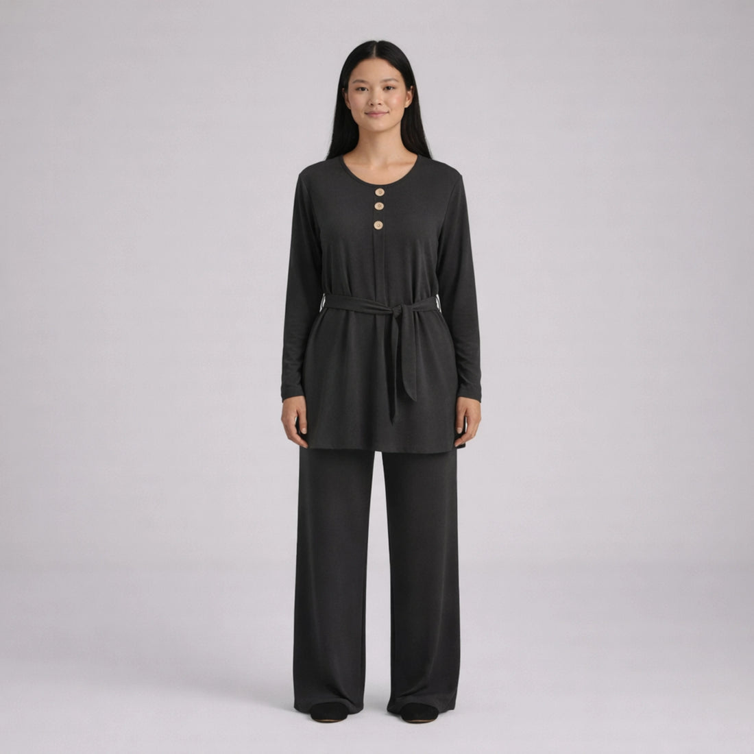 3 Button Crepe Co-Ord Set with Tie Belt | Elegant Co-Ord Set