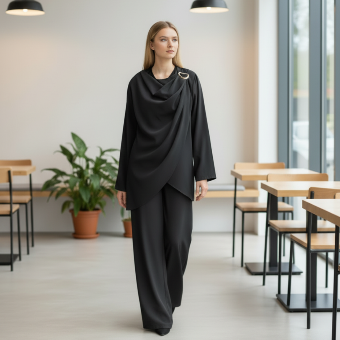 Black Draped Side Buckle Co-Ord Set | Modest Co-Ord Set


