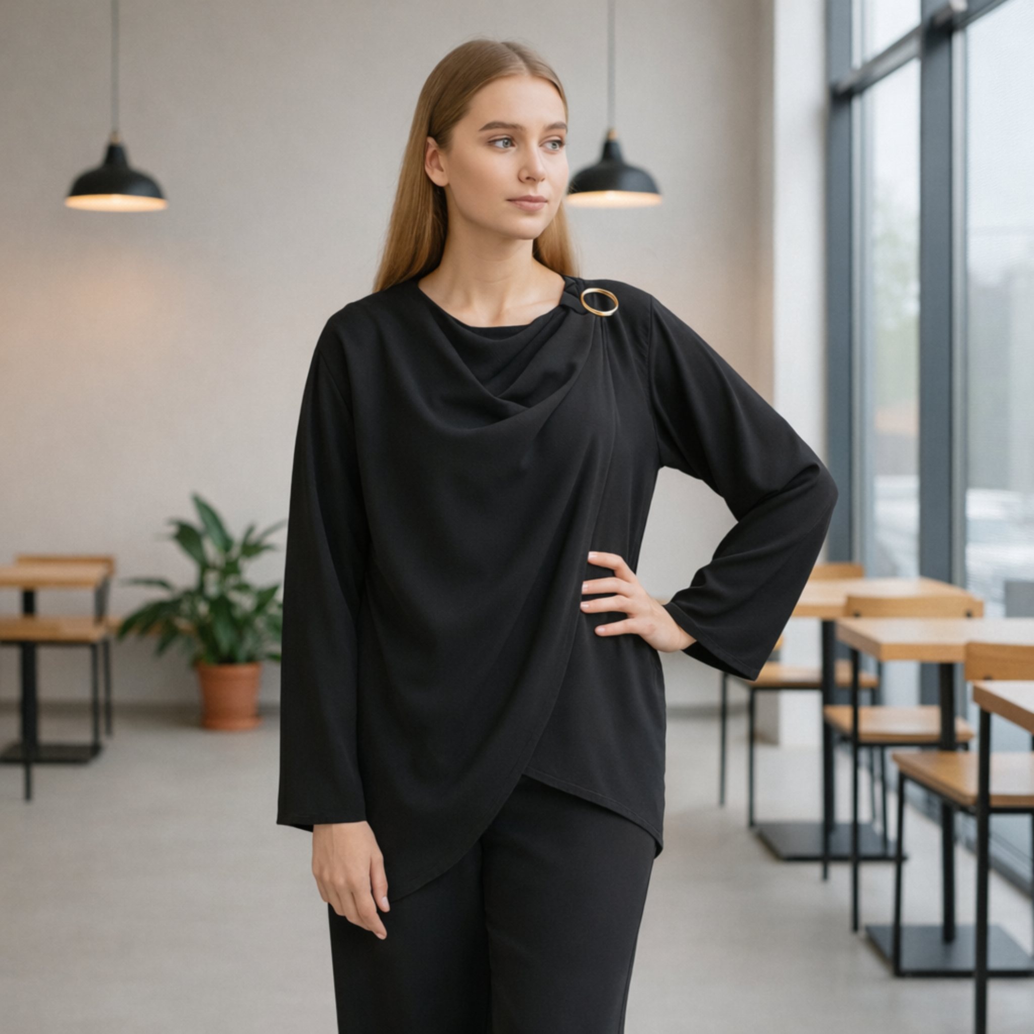Black Draped Side Buckle Co-Ord Set | Modest Co-Ord Set

