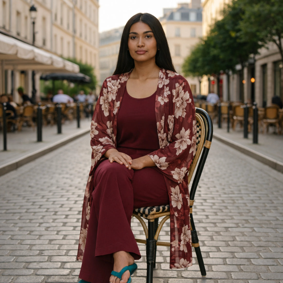 Burgundy Printed Satin Co-Ord Set | Luxury Elegant Outfit

