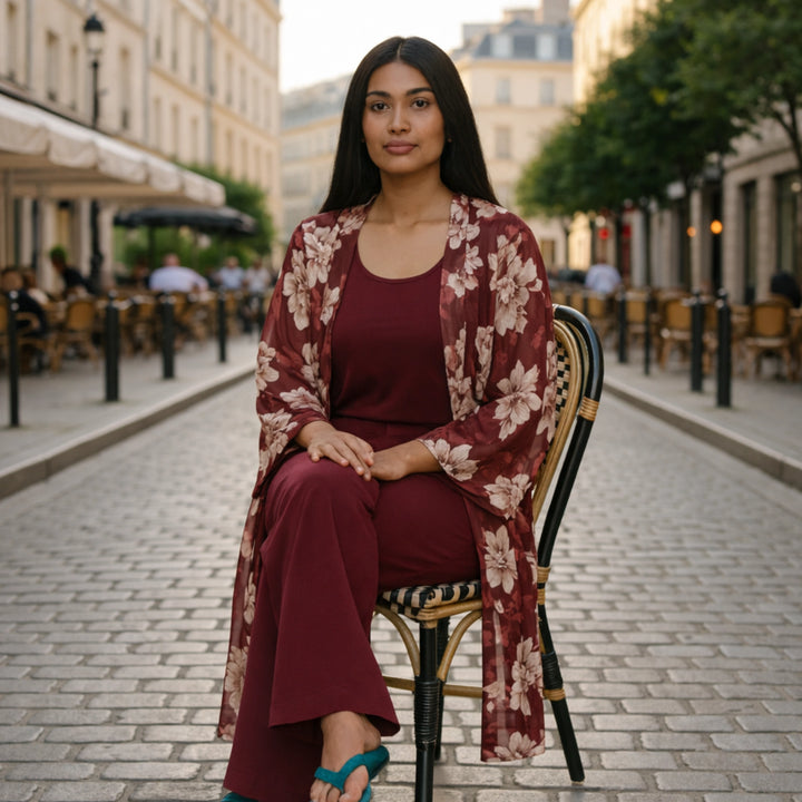 Burgundy Printed Satin Co-Ord Set | Luxury New Arrival Elegant Two-Piece Outfit