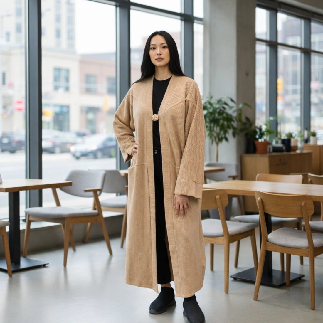 Camel One-Button Knitted Cardigan | Everyday Layering Essential