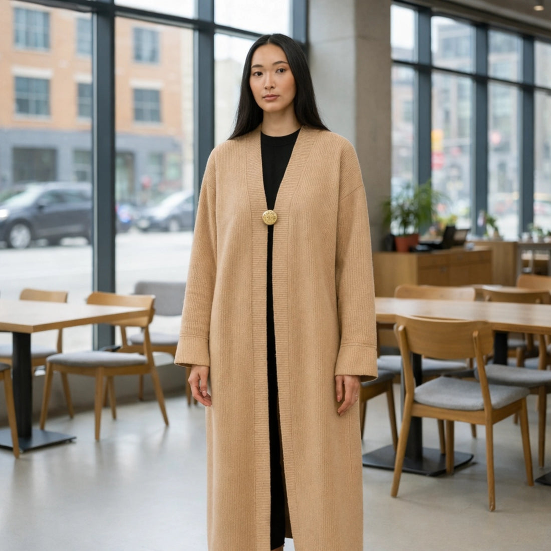 Camel One-Button Knitted Cardigan | Everyday Layering Essential