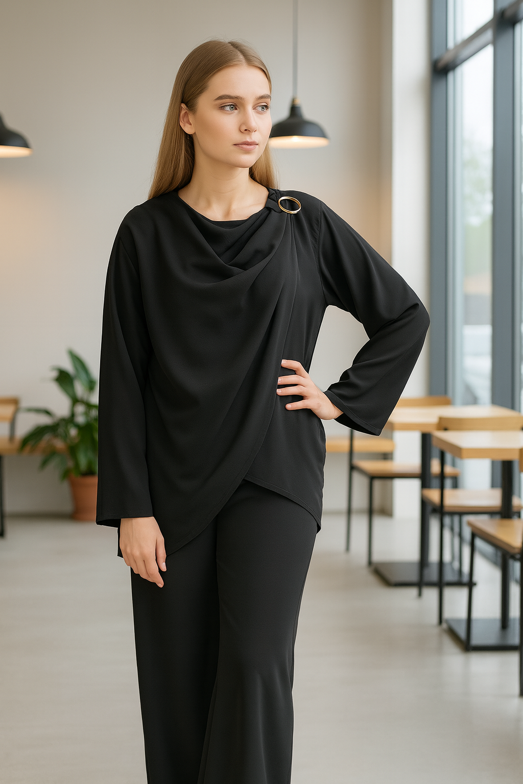 Draped side buckle coord set