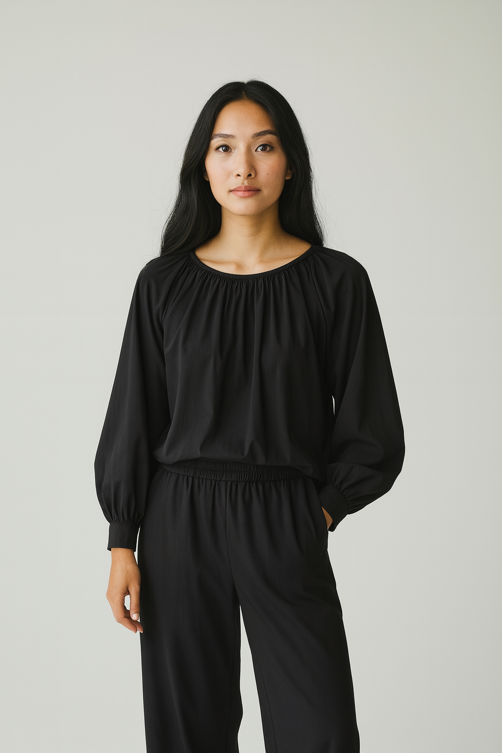 Cotton gathered neck coord set