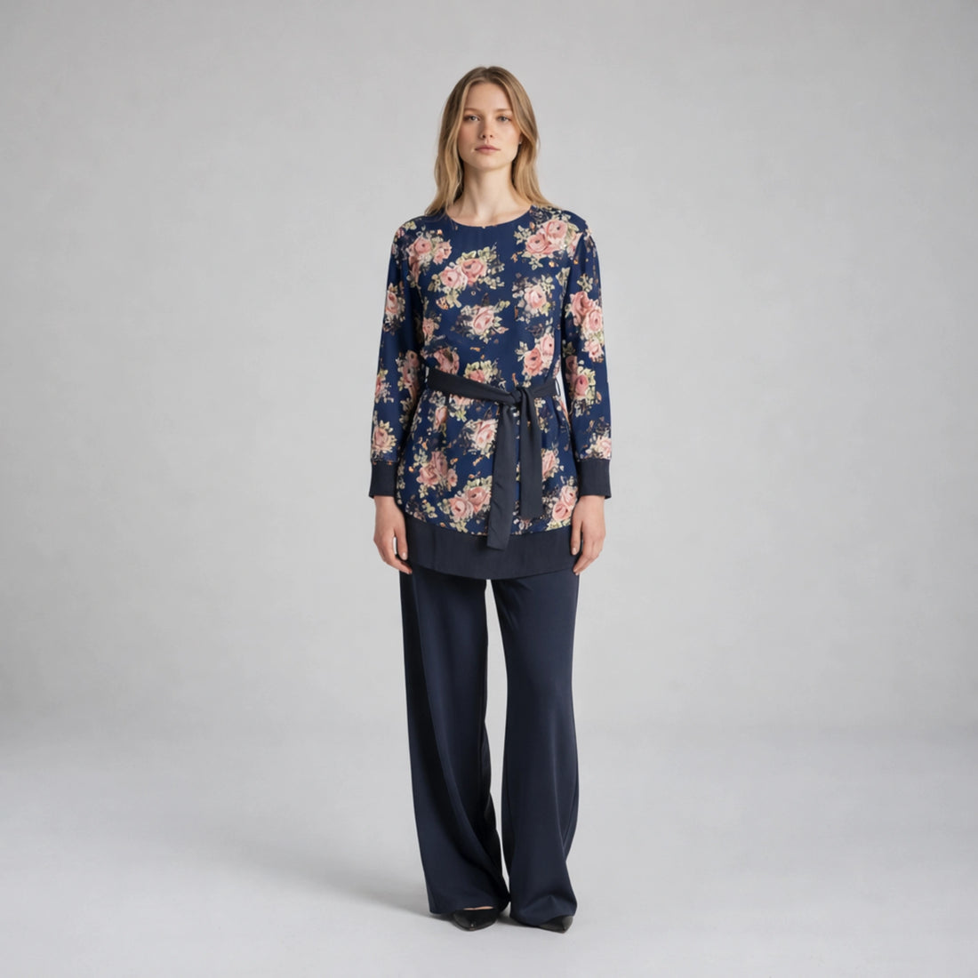 Chiffon Print Lined Navy Co-Ord Set | Elegant Lightweight Outfit for Casual & Semi-Formal Wear