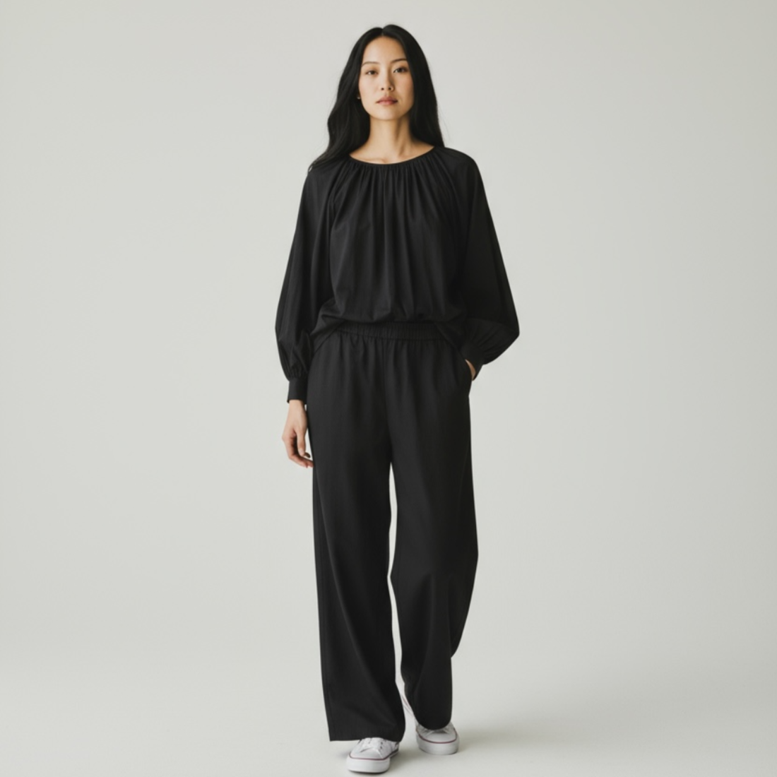 Cotton Gathered Neck Co-Ord Set | Breathable Elegant Two-Piece Everyday Outfit