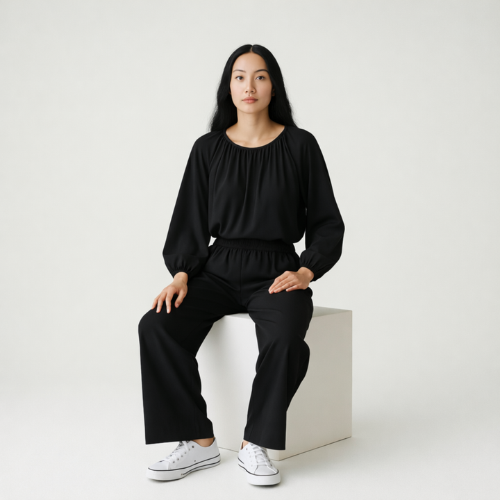 Cotton Gathered Neck Co-Ord Set | Breathable Elegant Two-Piece Everyday Outfit