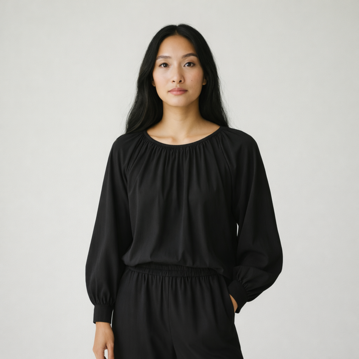 Cotton Gathered Neck Co-Ord Set | Breathable Elegant Two-Piece Everyday Outfit