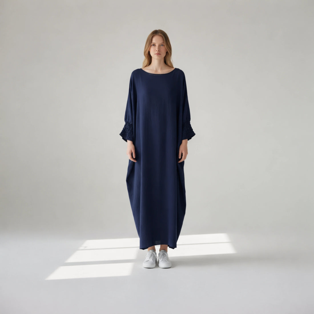 Crepe Elastic Sleeve Dress | Elegant Comfortable Fit for Work & Formal Wear