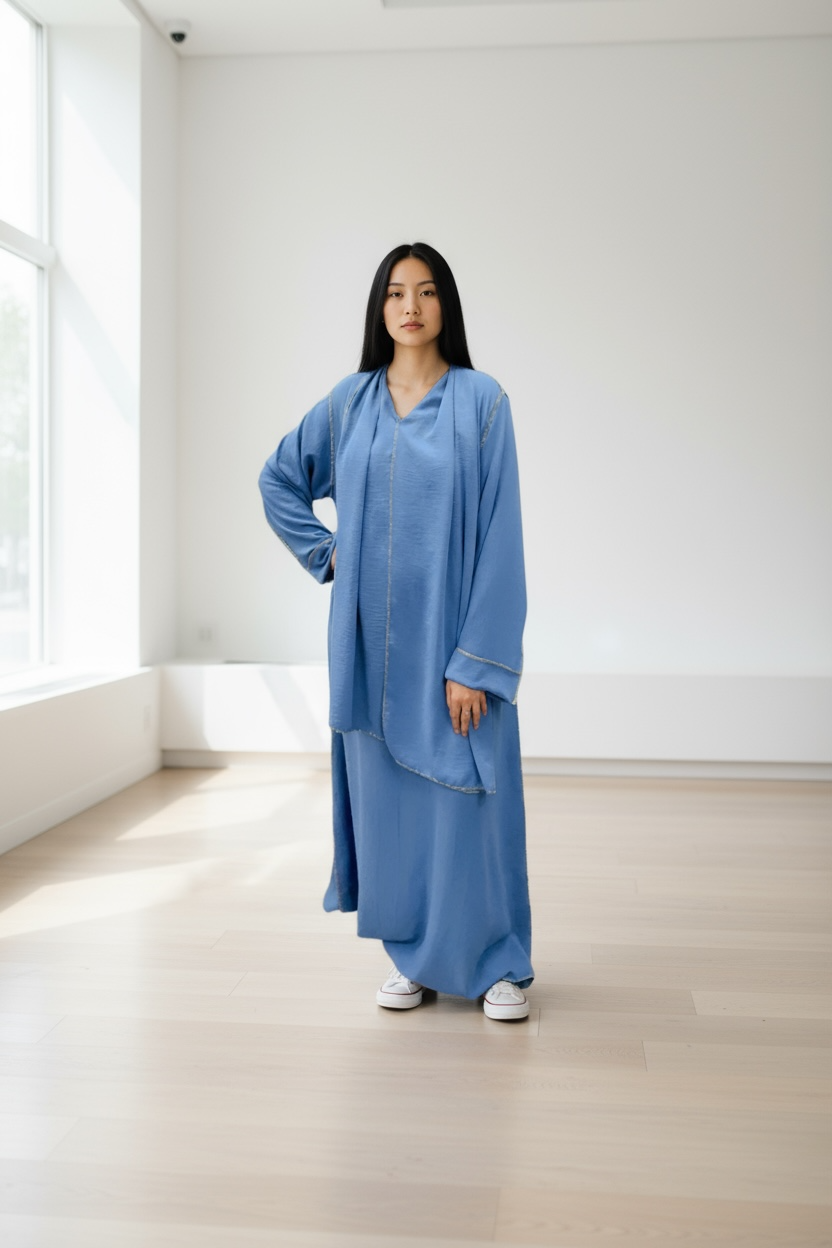 Contrast Stitched Abaya in Crepe Fabric