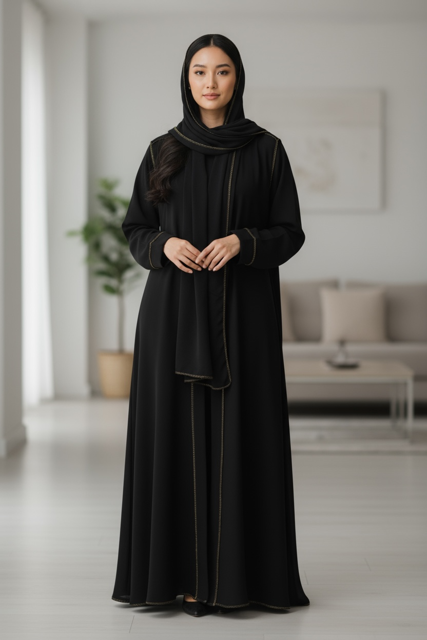 Contrast Stitched Abaya in Crepe Fabric