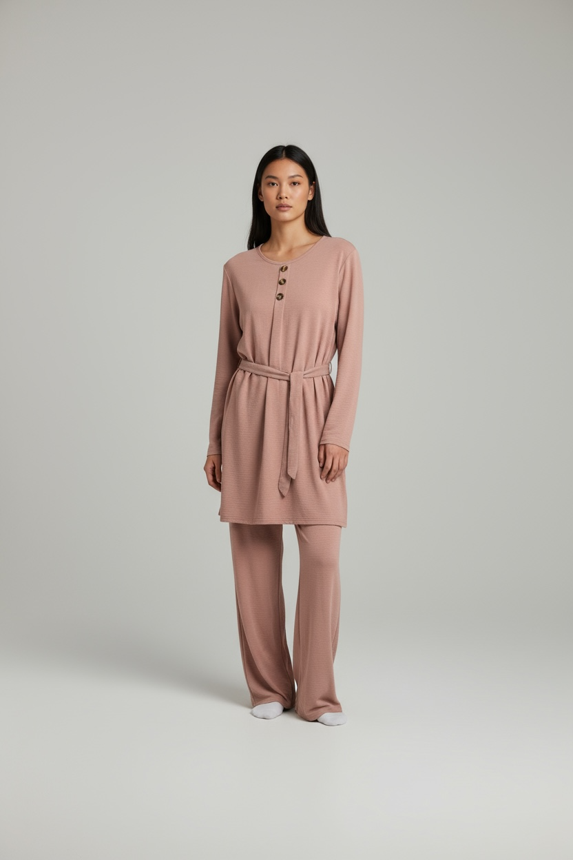 3 button coord set Soft Crepe fabric with Tie belt