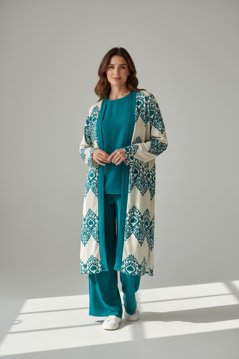 Three piece printed crepe coord set