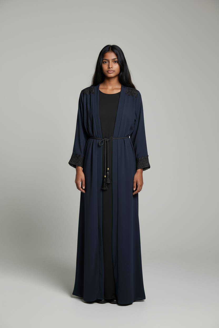Long crepe Abaya set with rope belt