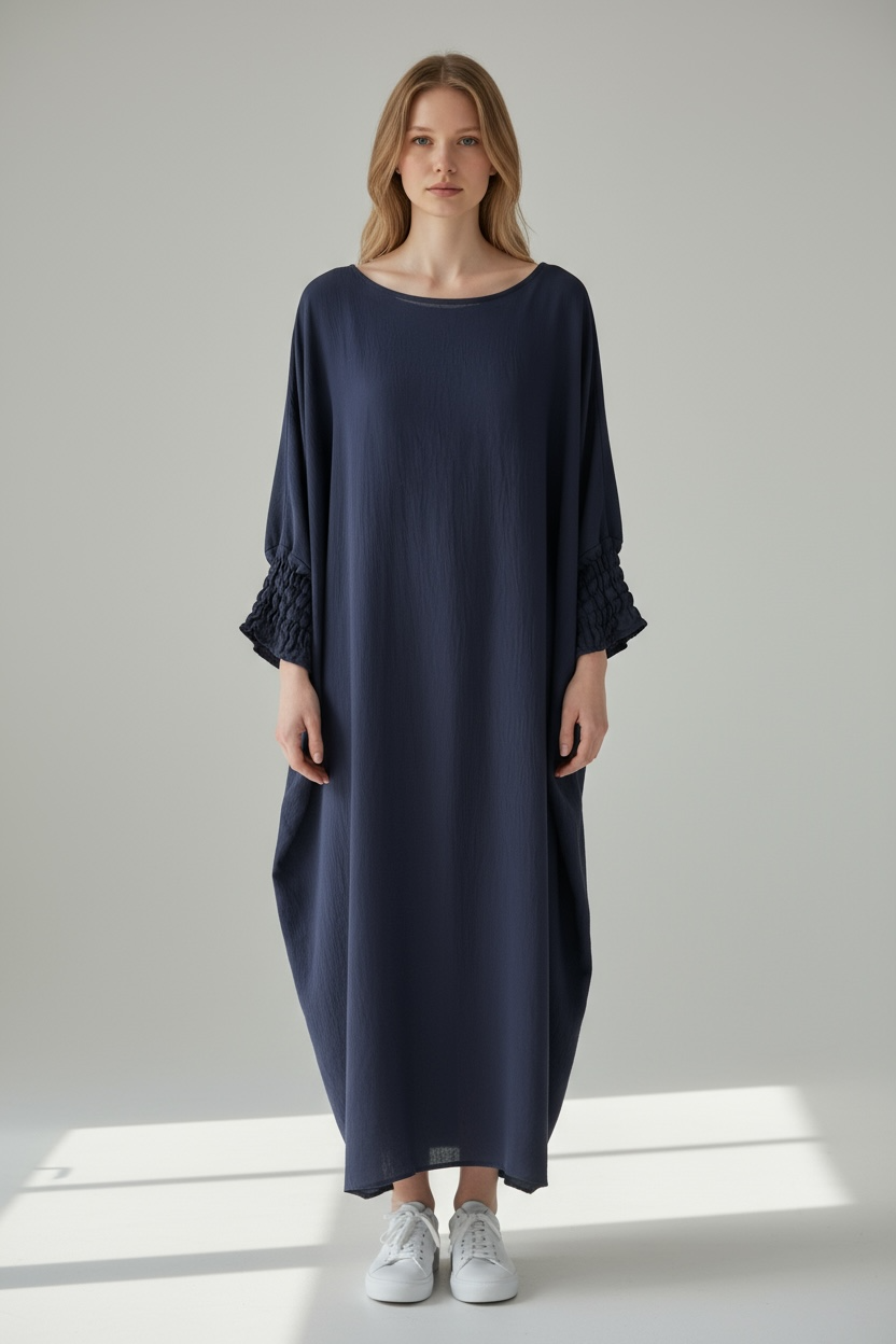 Crepe elastic sleeve dress