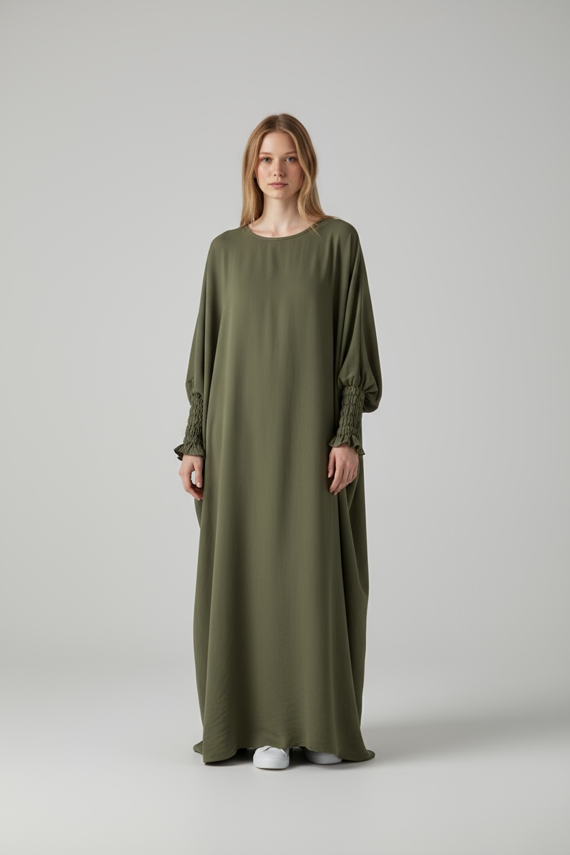 Crepe elastic sleeve dress