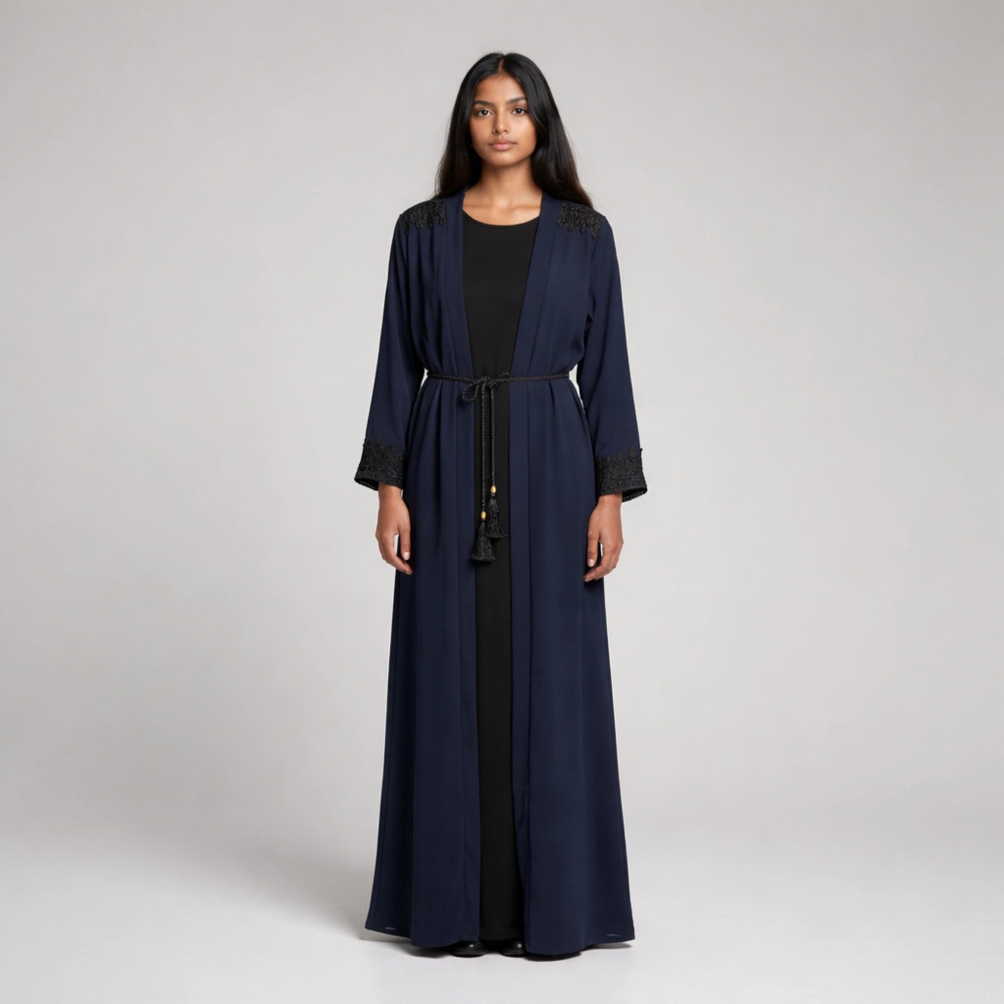 Long Crepe Abaya Set with Rope Belt | Elegant Modest Wear for Everyday & Formal Occasions
