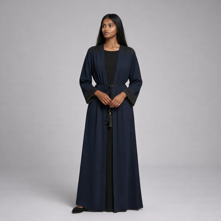Long Crepe Abaya Set with Rope Belt | Elegant Modest Wear for Everyday & Formal Occasions
