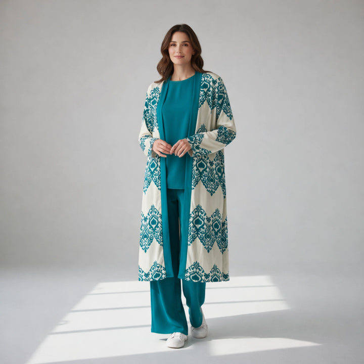 THREE-PIECE PRINTED CREPE CO-ORD SET | ELEGANT OUTFIT FOR CASUAL & SEMI-FORMAL WEAR