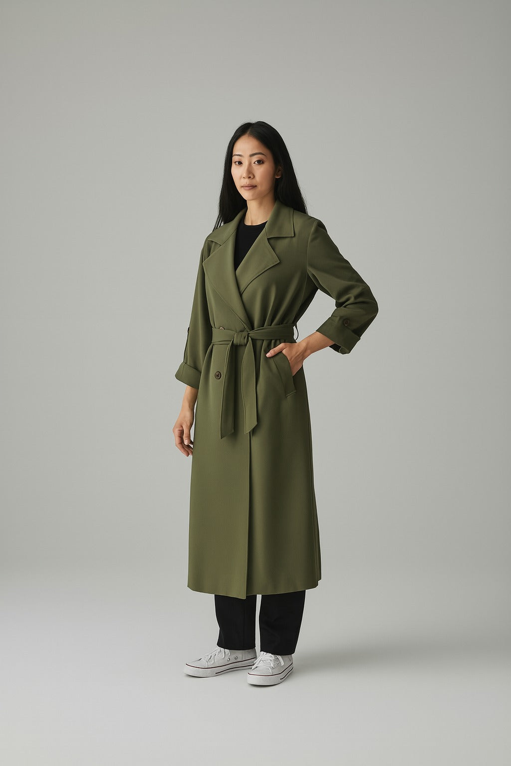 Trench jacket button detail in cuff