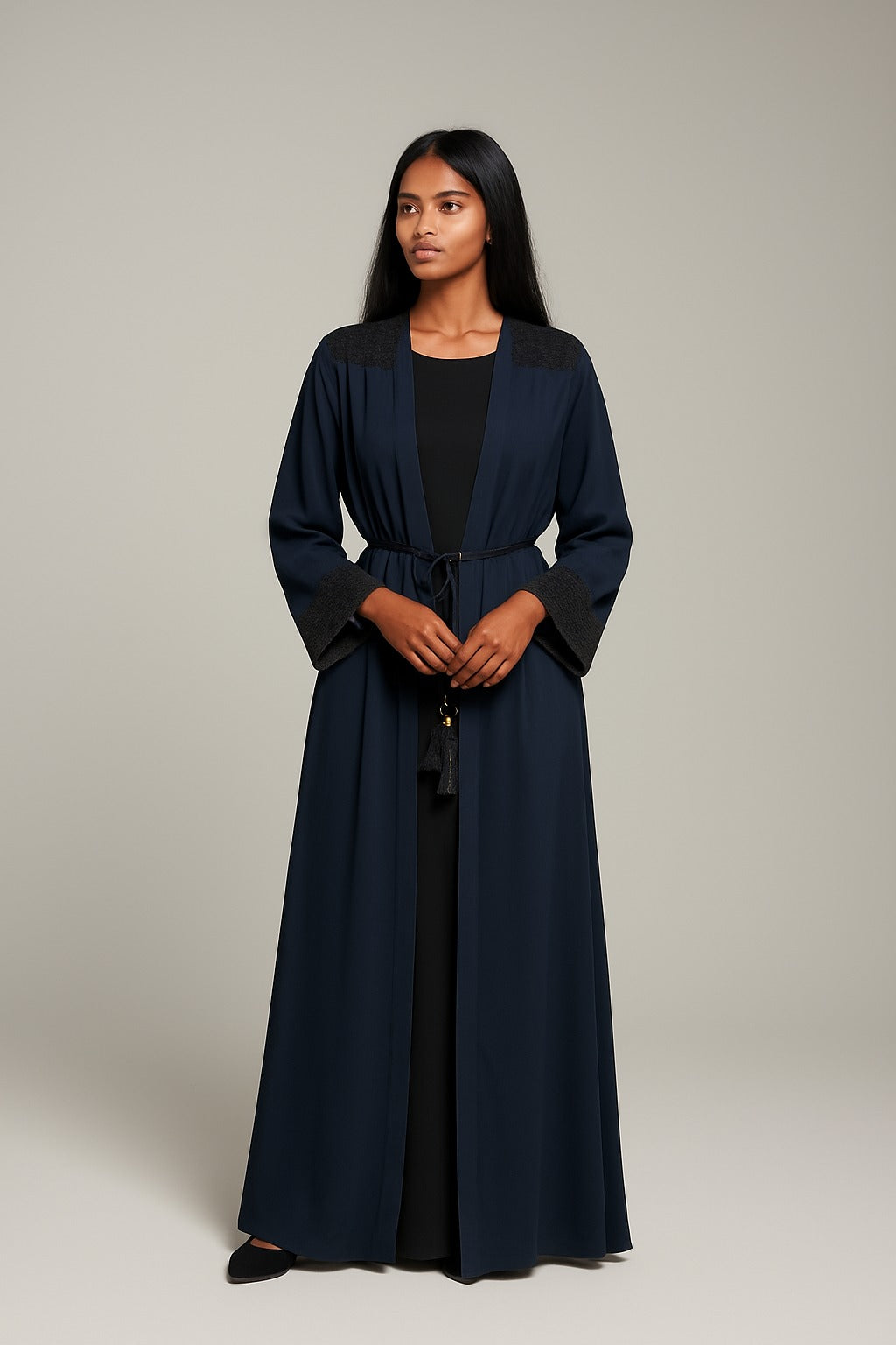 Long crepe Abaya set with rope belt
