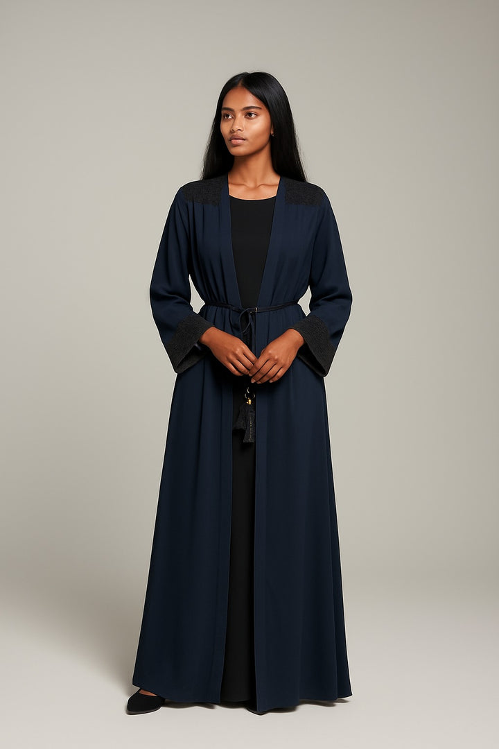 Long crepe Abaya set with rope belt