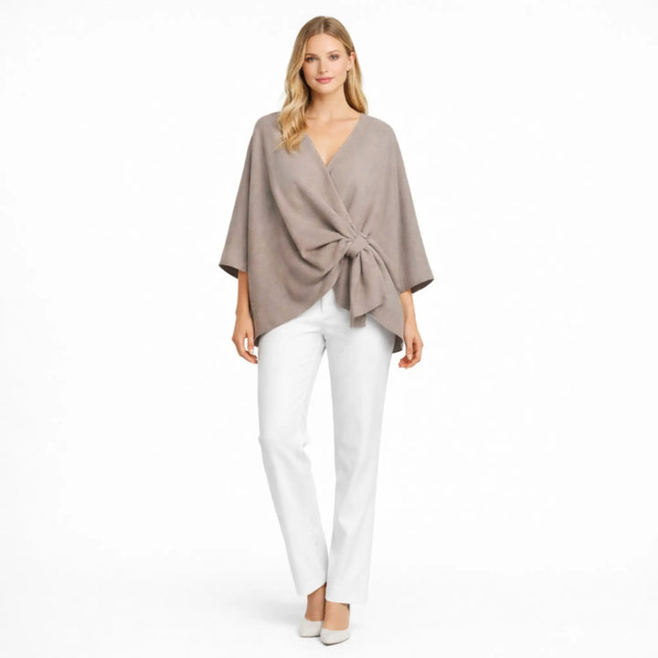 Women’s Black Knot Front Cape Top with Wide Sleeves | Elegant Evening Statement Wear