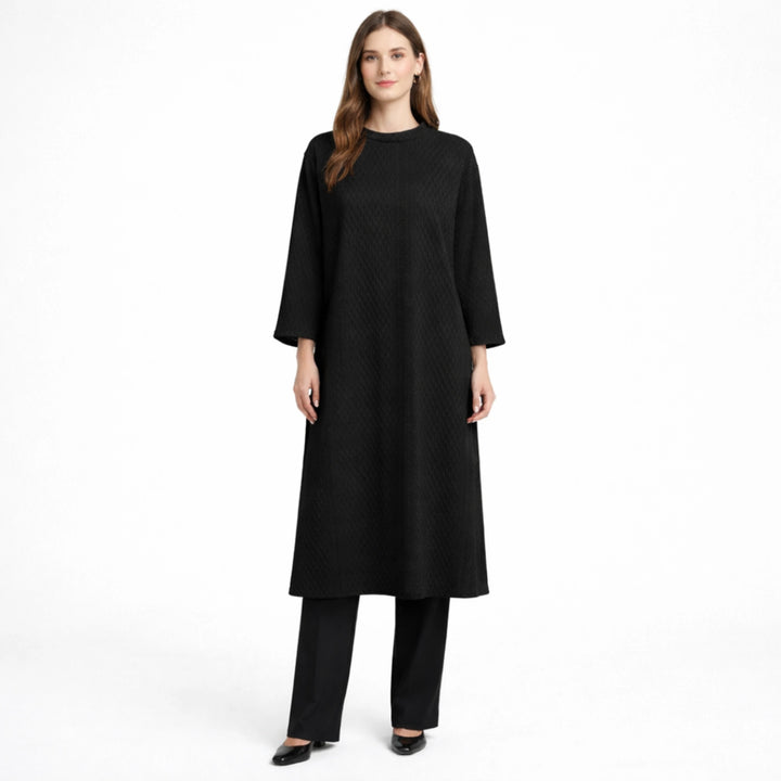Women’s Black Textured Long Knit Maxi Dress | Modest Casual Elegant Day-to-Evening Wear