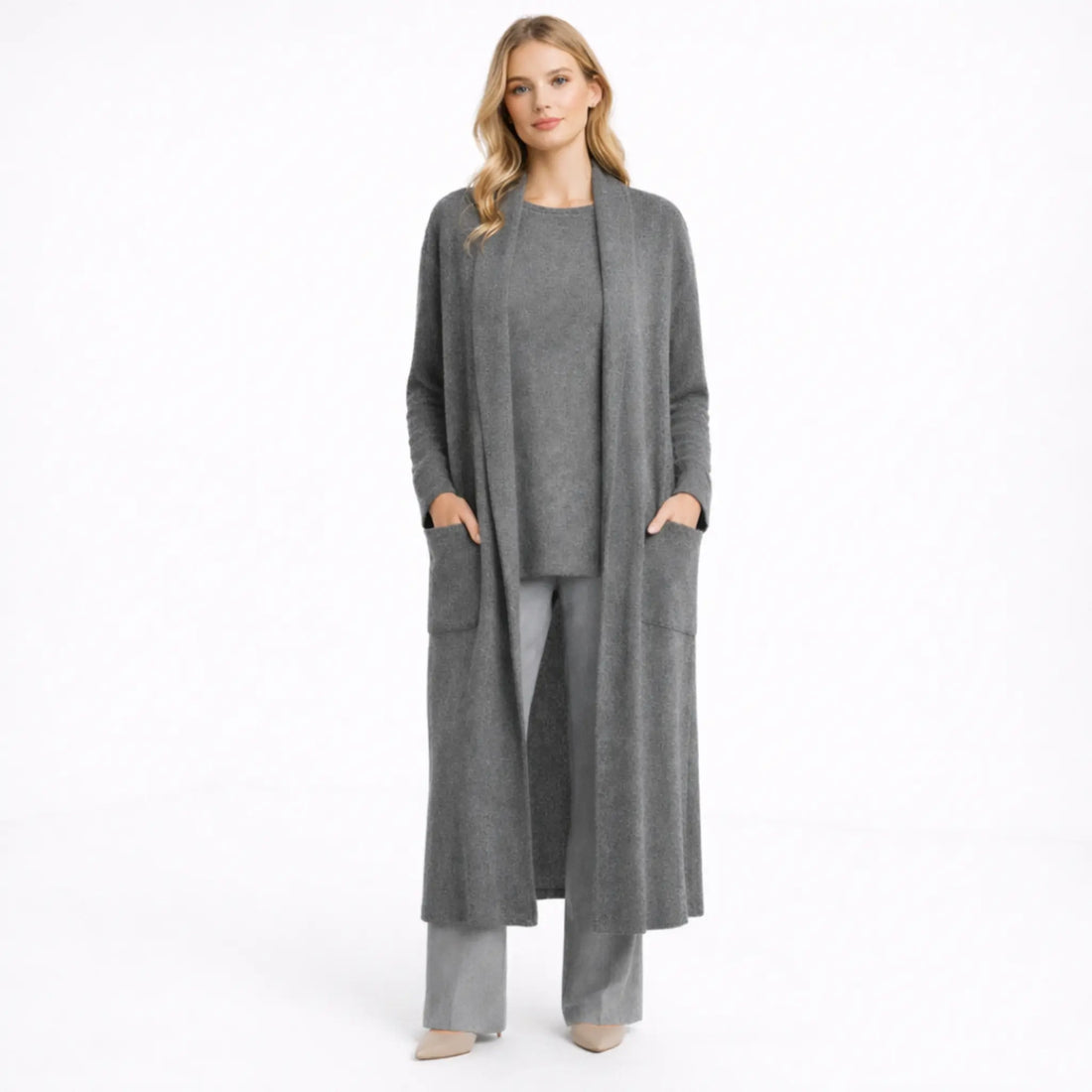 Women’s Green Long Open Front Cardigan | Elegant Layered Casual Outfit