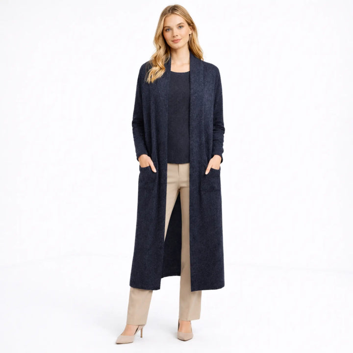Women’s Green Long Open Front Cardigan | Elegant Layered Casual Outfit