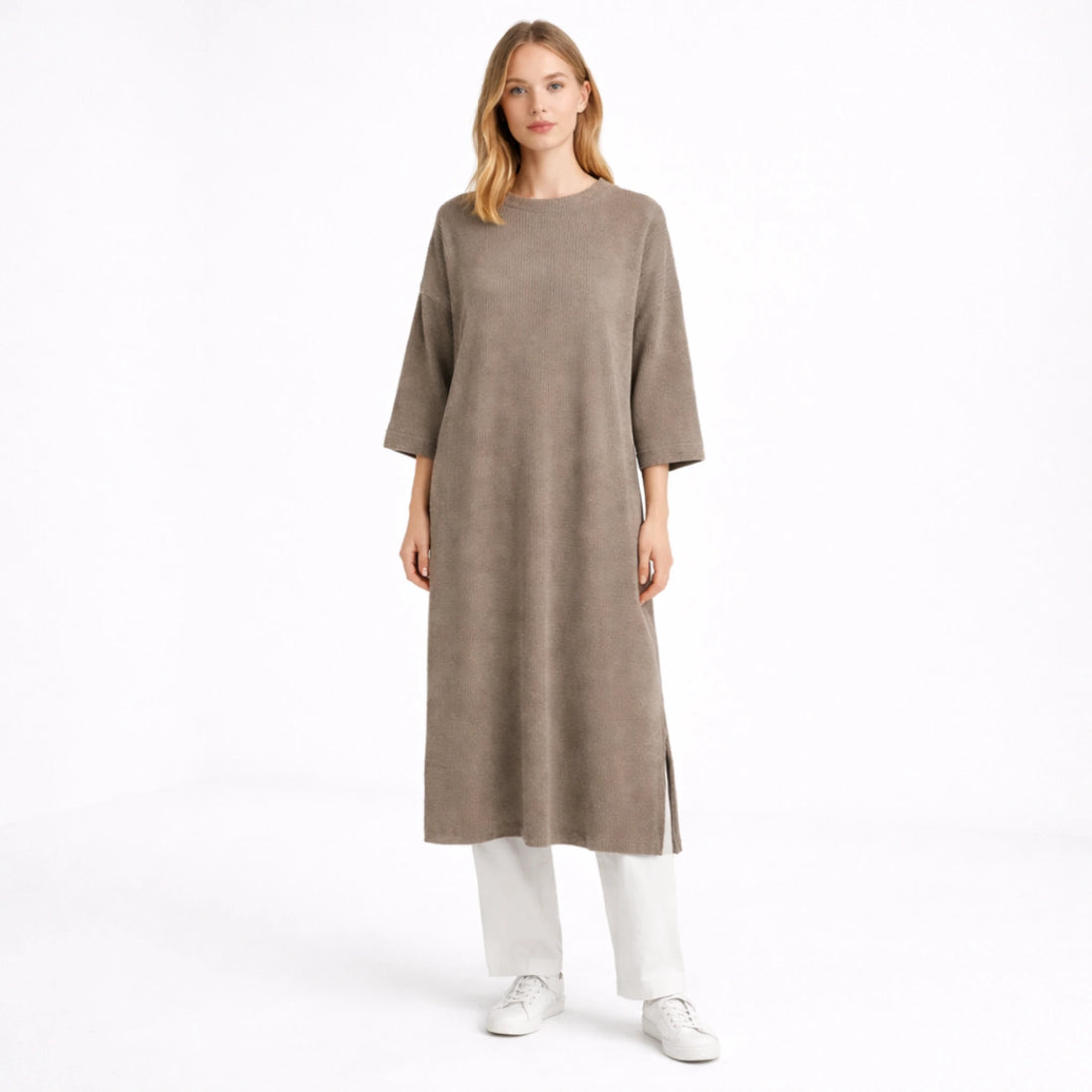 Women’s Green Ribbed Long Knit Maxi Dress | Modest Casual Elegant Everyday Wear