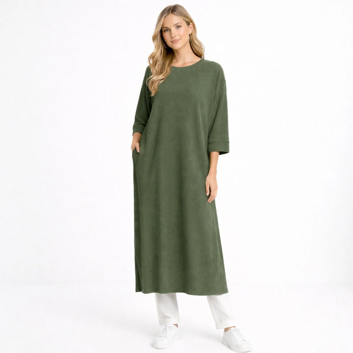 Women’s Green Ribbed Long Knit Maxi Dress | Modest Casual Elegant Everyday Wear