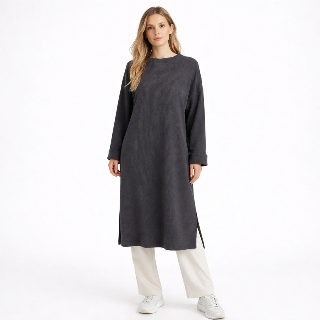 Women’s Green Ribbed Long Knit Maxi Dress | Modest Casual Elegant Everyday Wear