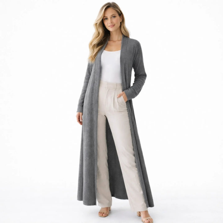 Women’s Long Ribbed Open Front Cardigan with Pockets | Casual Everyday Layering Coat